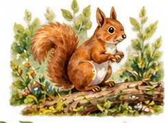 Watercolour squirrel sitting on a branch