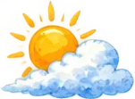Watercolour sun behind a soft cloud